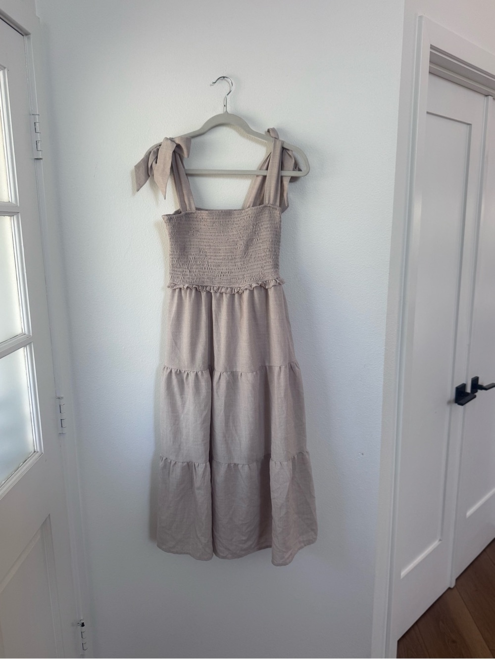 Listicle Beige Tie-Shoulder Midi Dress